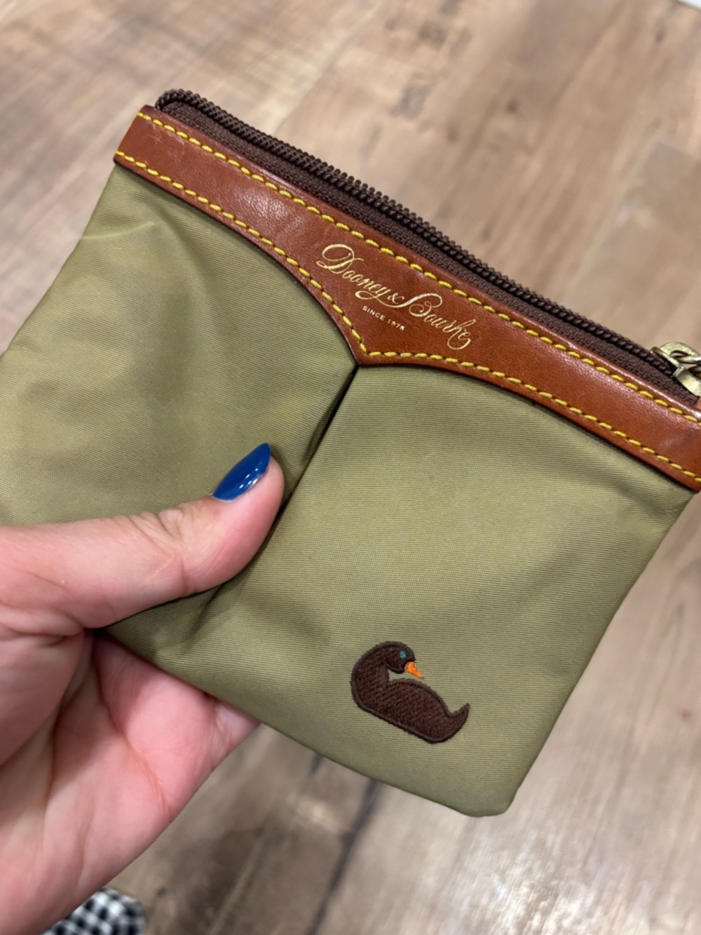 Dooney & Bourke Vintage Taupe Nylon Pouch with Brown Leather Trim